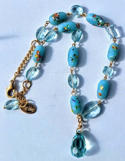 Beautiful Baby Aqua Blue Vintage Japanese Beads Handlinked 16 inch Necklace Gay Isber-Gay Isber Designs