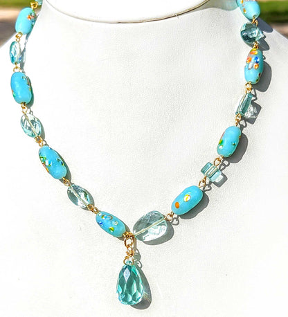 Beautiful Baby Aqua Blue Vintage Japanese Beads Handlinked 16 inch Necklace Gay Isber-Gay Isber Designs