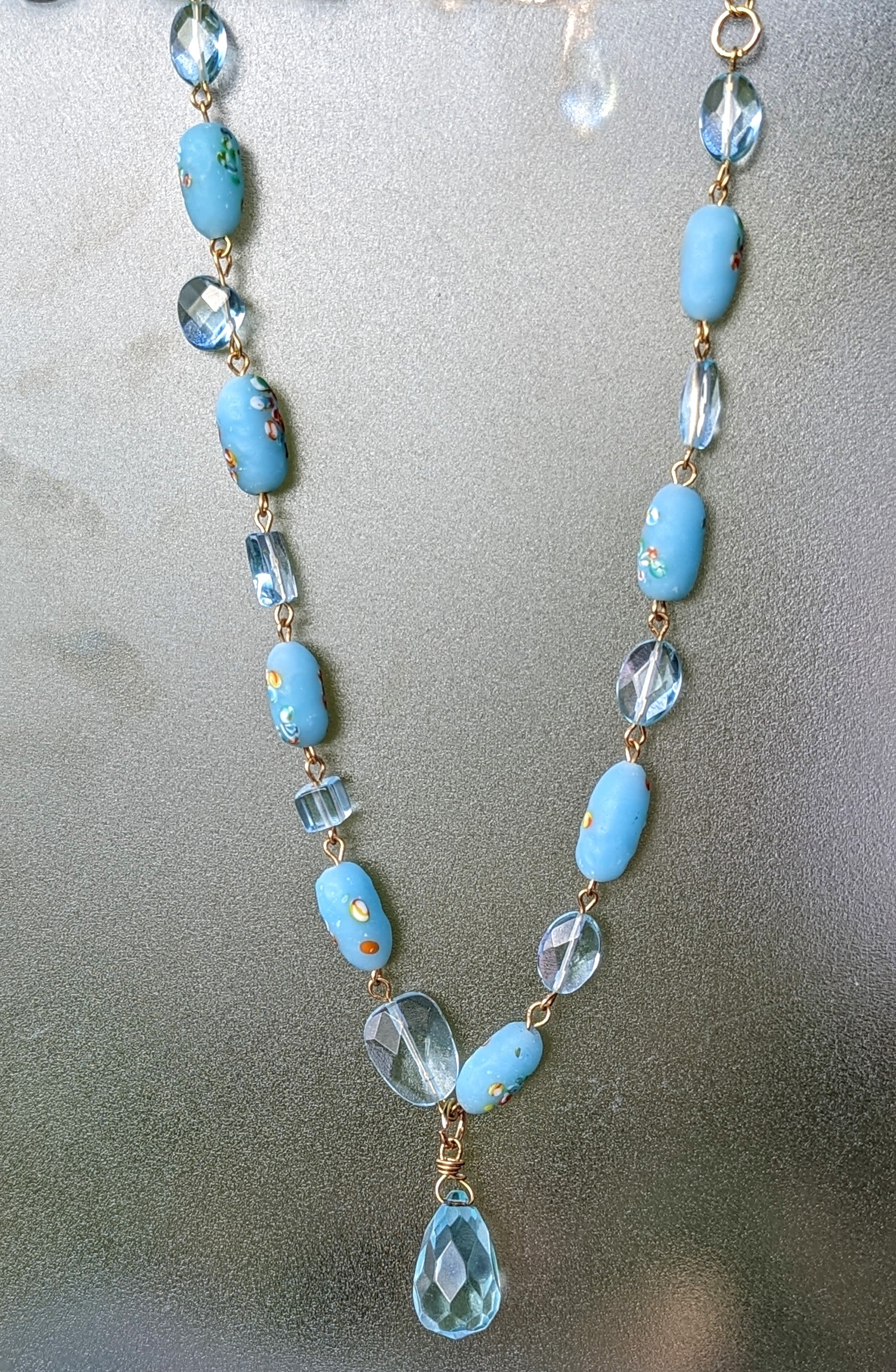 Beautiful Baby Aqua Blue Vintage Japanese Beads Handlinked 16 inch Necklace Gay Isber-Gay Isber Designs