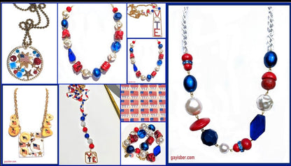 Election Collection 7 Strands of Red White and Blue Vintage Beads Handlinked Vintage Pearl 24 inch VOTE Necklace Gay Isber-Gay Isber Designs