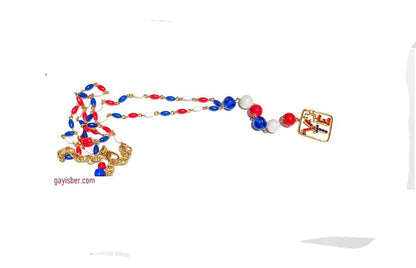 Election Collection Long T Necklace Swarovski VOTE Red White Blue Vintage Beads Handlinked 30 inch Necklace Gay Isber-Gay Isber Designs