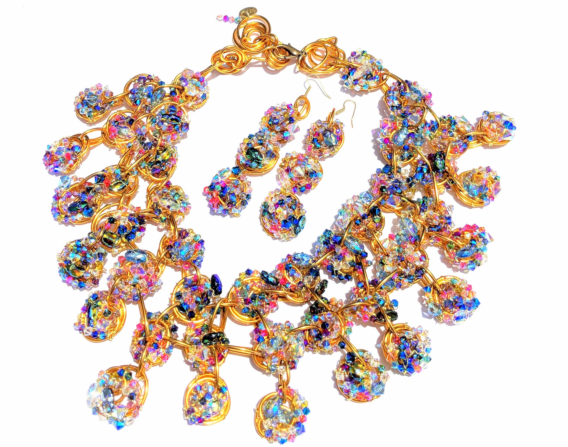 Swarovski 2 X AB Scarabs Nest of Sparkle Multicolor WOW Necklace 1 of 1 Gay Isber-Gay Isber Designs