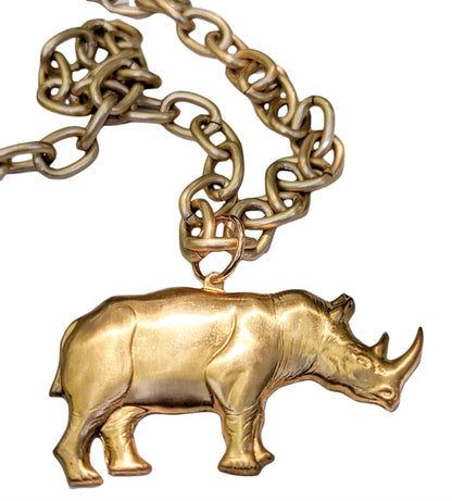 Large US Made Brass Rhino USA Made Necklace Matte Gold Chain 20-inch Gay Isber-Gay Isber Designs