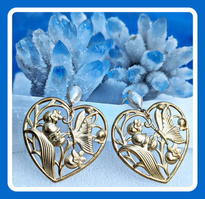 Heart Art Earrings USA Made using USA pressings Brass + Rare Cotton Pearls Gay Isber-Gay Isber Designs