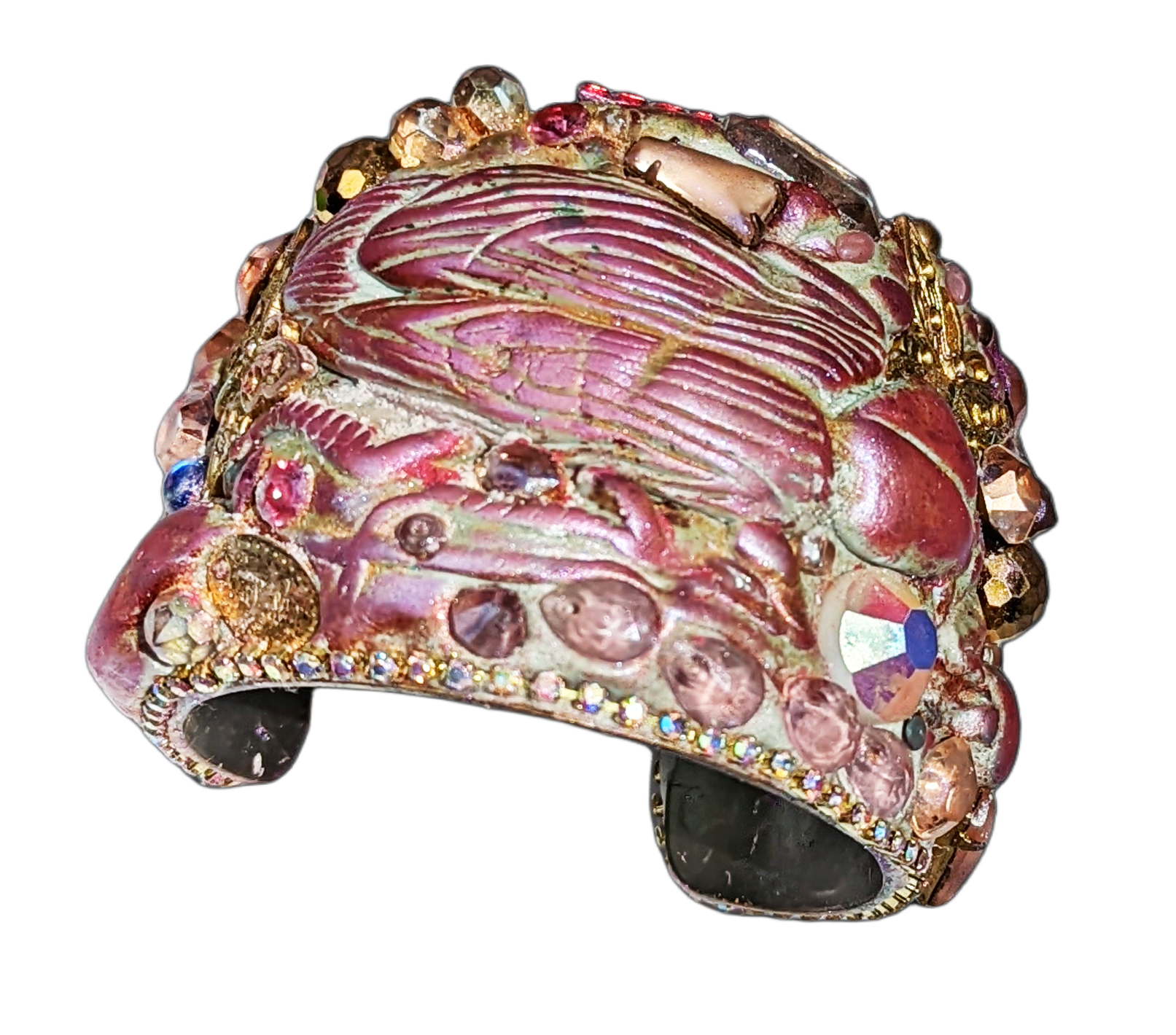 Pink and Pearl Bug Cuff Bracelet One of a Kind Art Cuff Gay Isber-Gay Isber Designs