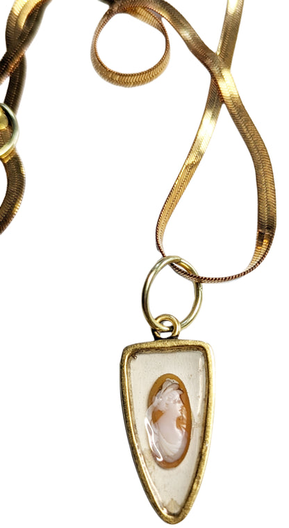 Shell Hand Carved Vintage Cameo Pendant set in Clear Resin Necklace Gay Isber Sister Collection-Gay Isber Designs