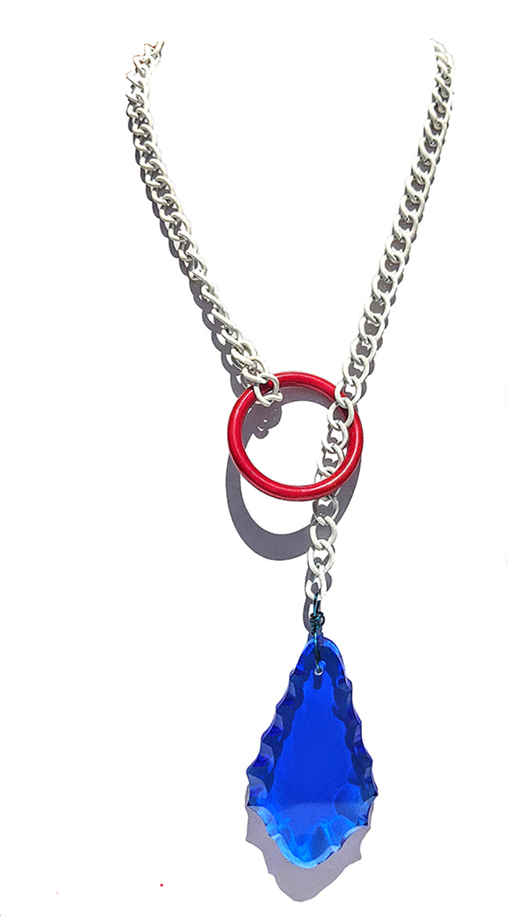 Election Collection Red White Blue VOTE Simple Toggle Necklace Vintage White Chain By Gay Isber-Gay Isber Designs