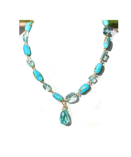 Beautiful Baby Aqua Blue Vintage Japanese Beads Handlinked 16 inch Necklace Gay Isber-Gay Isber Designs