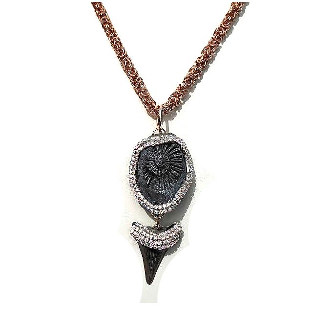 Iced Tooth Fossils + Pleuroceras Ammonite German Fossil Necklace Unisex Gay Isber 1 of 1 Free Ship-Gay Isber Designs