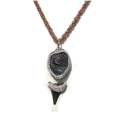 Iced Tooth Fossils + Pleuroceras Ammonite German Fossil Necklace Unisex Gay Isber 1 of 1 Free Ship-Gay Isber Designs