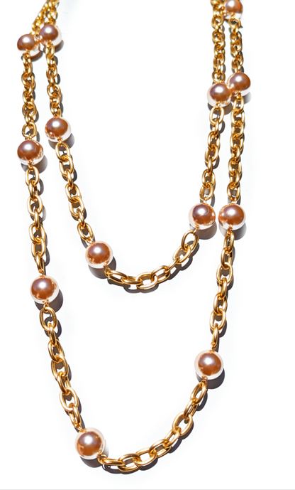 Long Matte Gold Chain Pearl Necklace Set Created by Gay Isber Sustainable-Gay Isber Designs