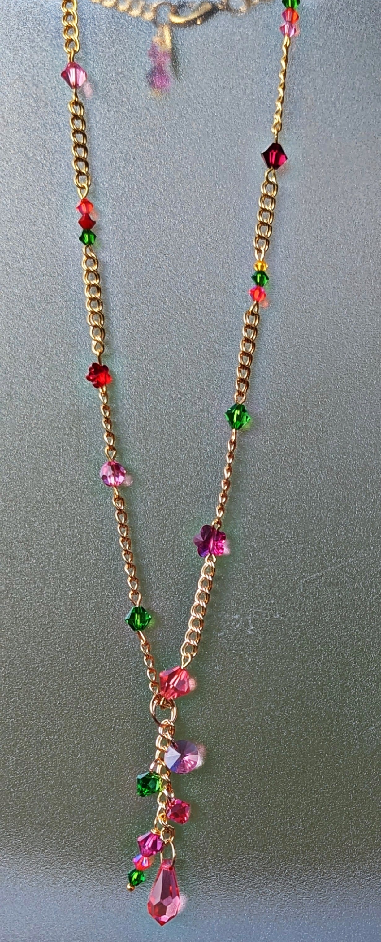 Sugar Baby Collection Mommy & Me 2 Matching - Swarovski Pink Red Green beads inset Mother Daughter Necklace Gay Isber USA 1 of 1-Gay Isber Designs