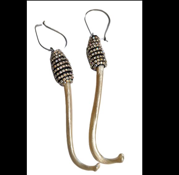 Raccoon Baculum (Natural Bone) Earrings AB Swarovski crystals Gay Isber gift bags 100% USA made-Gay Isber Designs