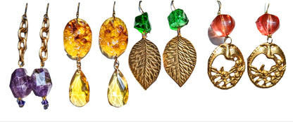 Green Nugget Beads Brass Leaves Gay Isber Sugar Pops Collection Earrings-Gay Isber Designs