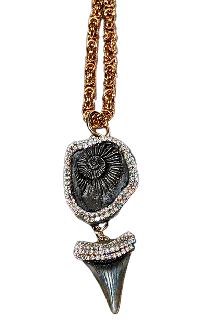 Iced Tooth Fossils + Pleuroceras Ammonite German Fossil Necklace Unisex Gay Isber 1 of 1 Free Ship-Gay Isber Designs