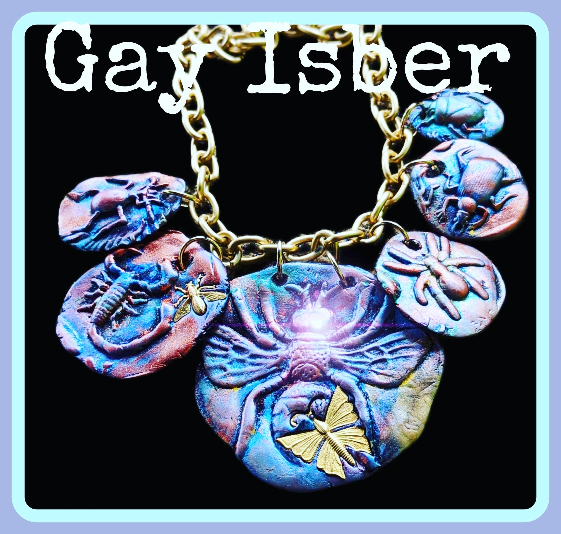 Blues Purples Colorful Bug One of a Kind Art Necklace Gay Isber Adjustable Be noticed!-Gay Isber Designs