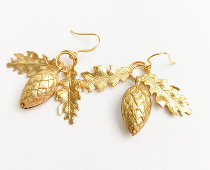 Pinecones and Oak Leaves Earrings Gay Isber Free Gift Bag Hug a Tree-Gay Isber Designs