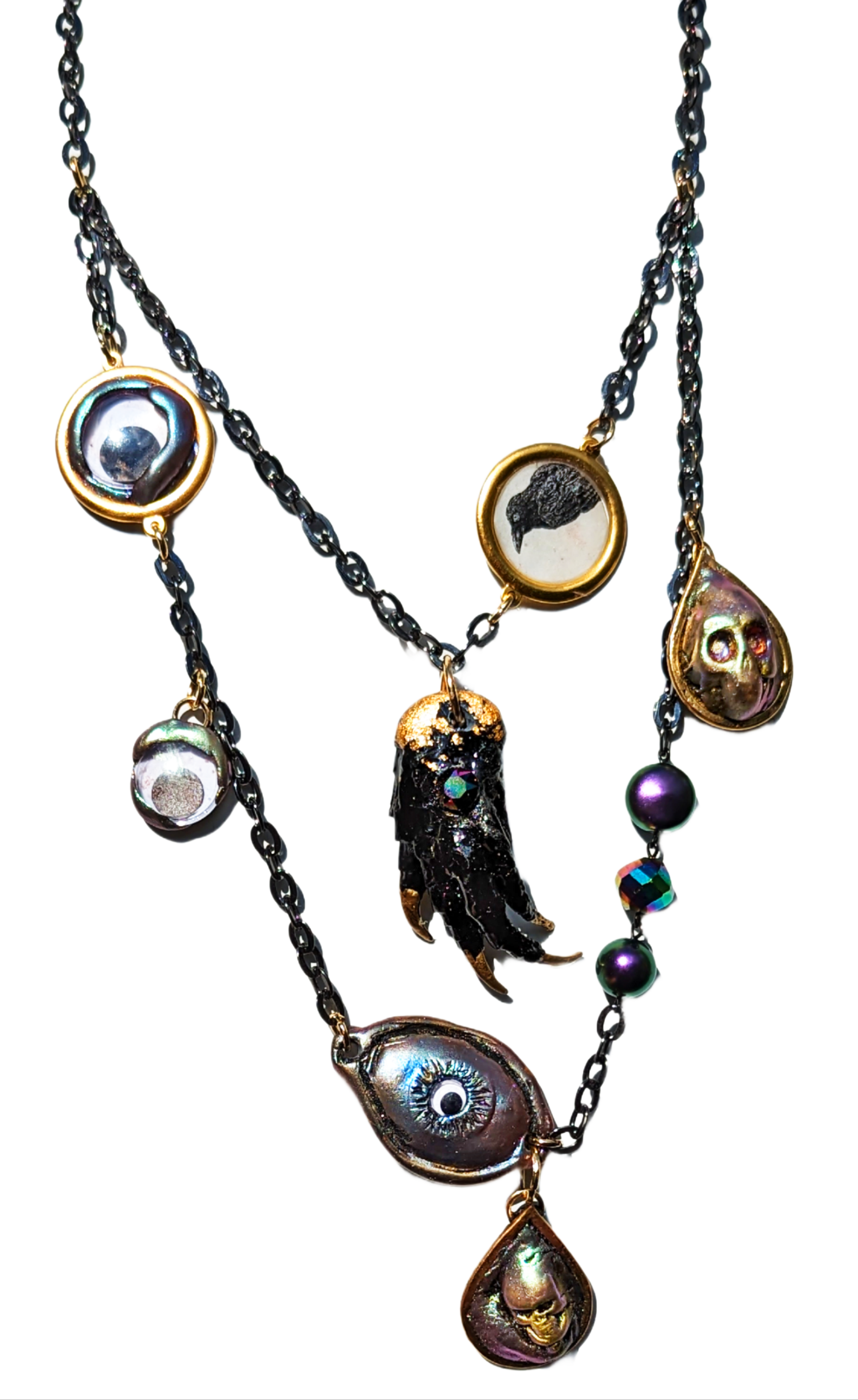 Spppoookkkky Art Halloween EYE Necklace Gay Isber one of a kind USA Made 1 of 1-Gay Isber Designs