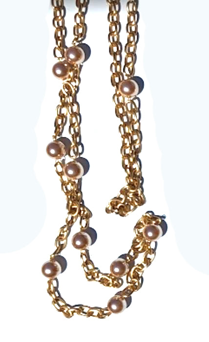 Long Matte Gold Chain Pearl Necklace Set Created by Gay Isber Sustainable-Gay Isber Designs