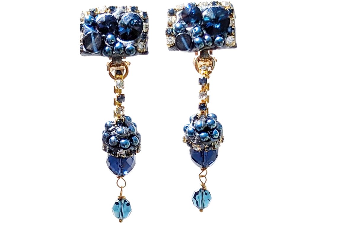 Montana Blue Swarovskis Crystal Drop Clip Earrings + Necklace Set Created by Gay Isber-Gay Isber Designs