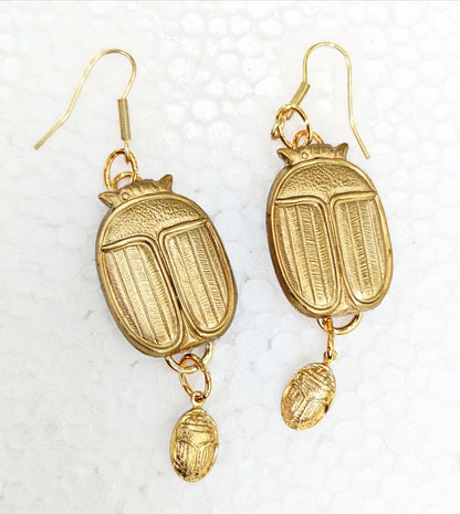 Scarabs + More Scarabs Super Lucky Earrings Brass Pressings USA Made Gay Isber-Gay Isber Designs