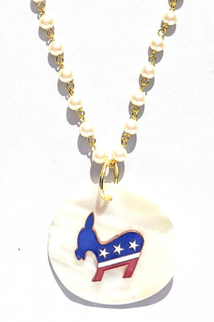 Election Collection Donkey on MOP Handlinked Vintage Pearl 24 inch VOTE Necklace Gay Isber-Gay Isber Designs