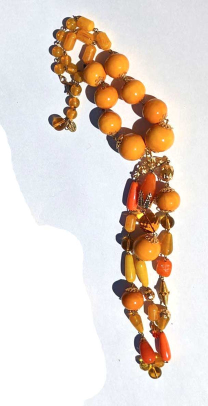 Mustard Cotton Pearls Long Tassle Necklace Gay Isber one of a kind USA-Gay Isber Designs