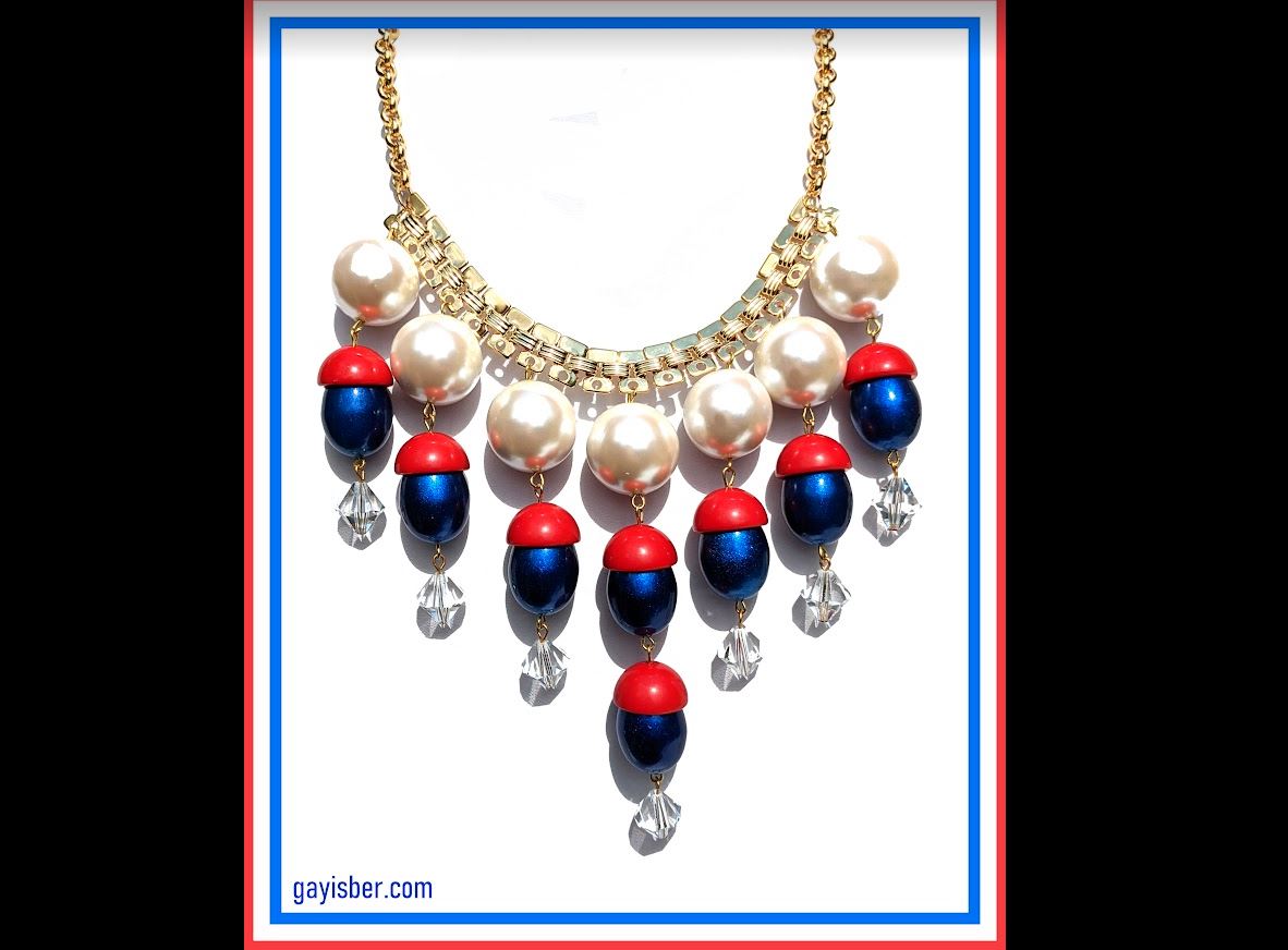 Election Collection Amazing USA Red White Blue Vintage Pearls Beads Necklace Gay Isber-Gay Isber Designs