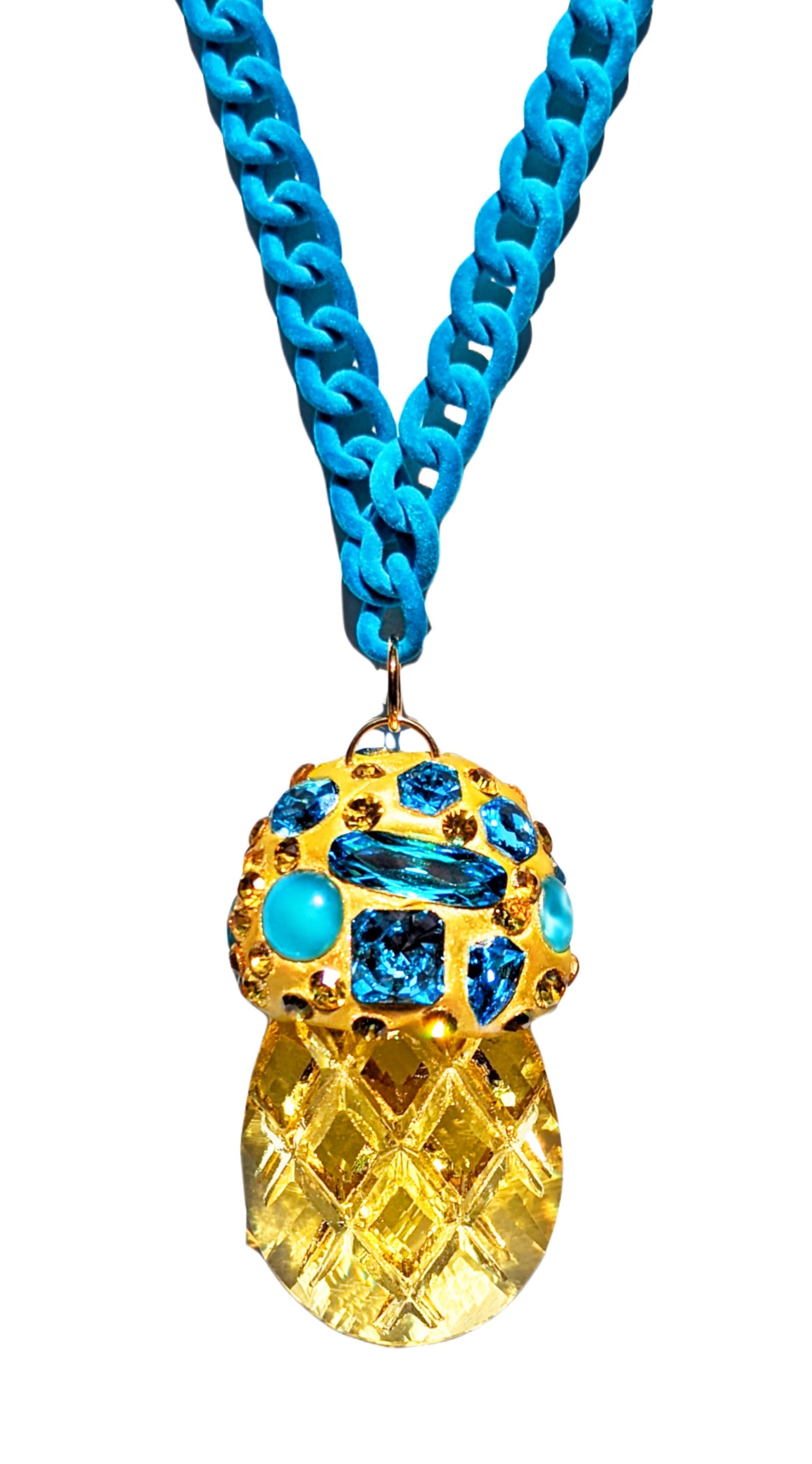 Yellow Crystal Drop Necklace Turqoise Blue Gay Isber One of a kind Wow-Gay Isber Designs