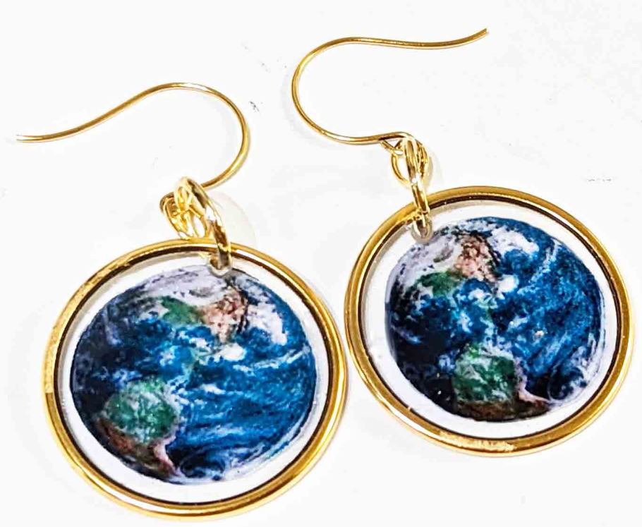 Earth Earrings Transparent Unisex Hand Made USA Gay Isber Gold plated Hooks-Gay Isber Designs