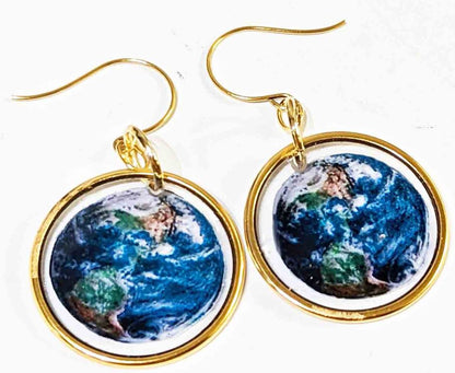 Earth Earrings Transparent Unisex Hand Made USA Gay Isber Gold plated Hooks-Gay Isber Designs