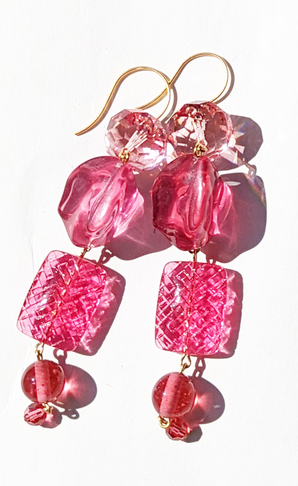 Raspberry Hot Pink Earrings Vintage Acrylic Swarovski Gay Isber Gift Bag USA-Gay Isber Designs