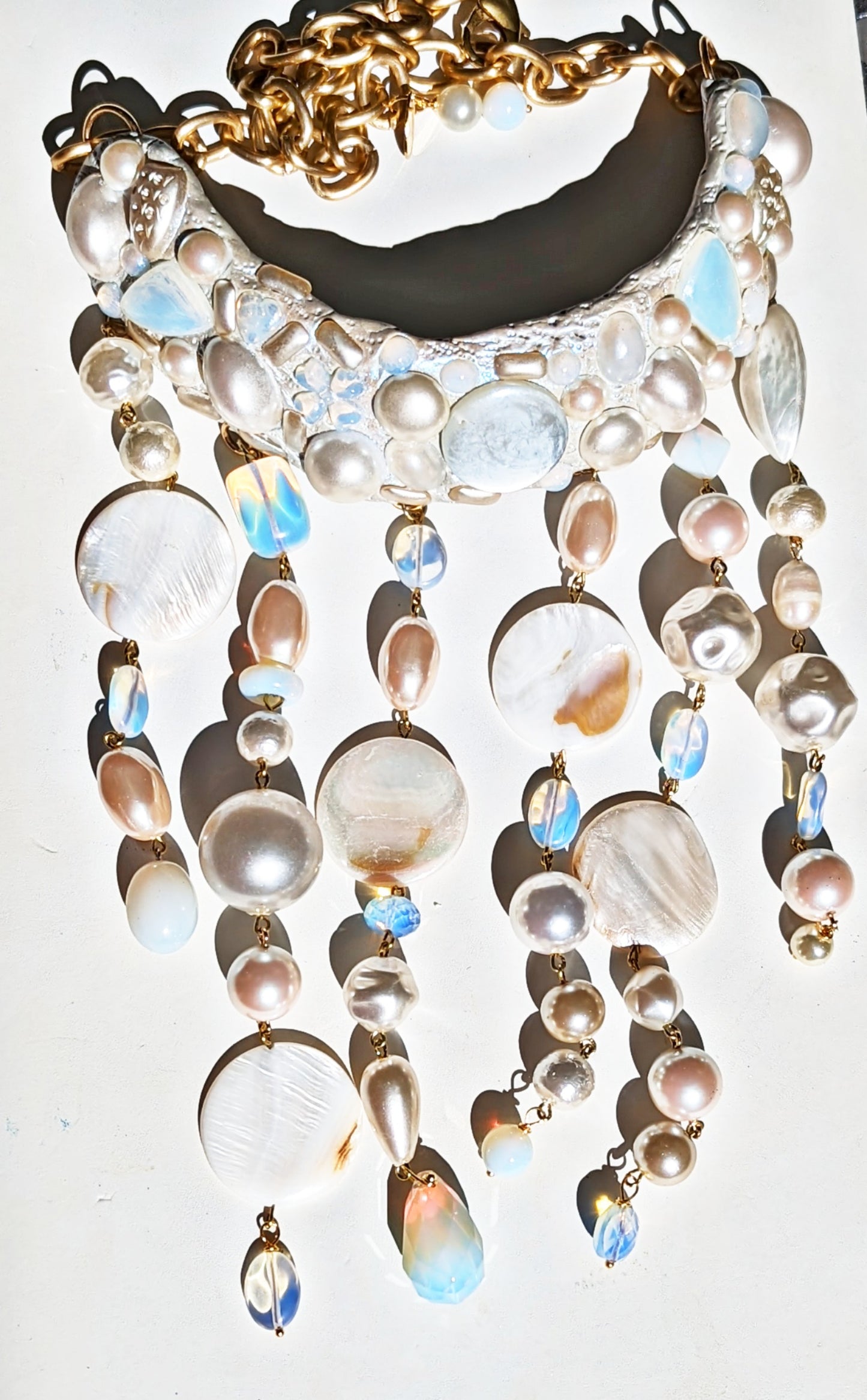 Vintage Pearls Opalite One of a Kind Bib Runway Necklace by Gay Isber-Gay Isber Designs