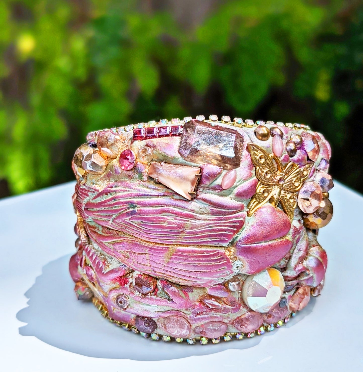 Pink and Pearl Bug Cuff Bracelet One of a Kind Art Cuff Gay Isber-Gay Isber Designs