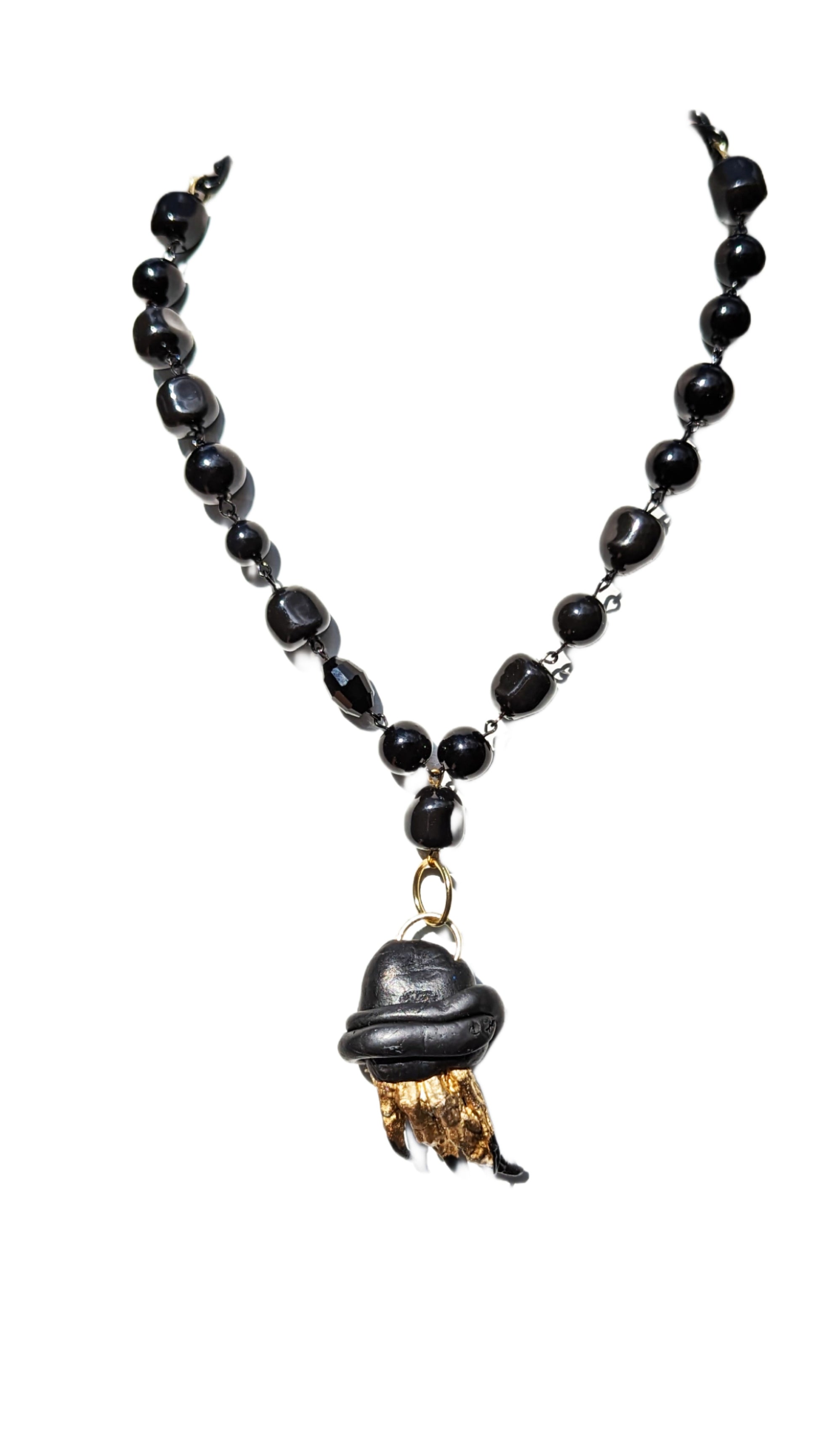 Alligator Claw Black on Black Swarovski Pearls Go Gators Halloween Art Necklace Gay Isber one of a kind USA Made 1 of 1 unisex-Gay Isber Designs