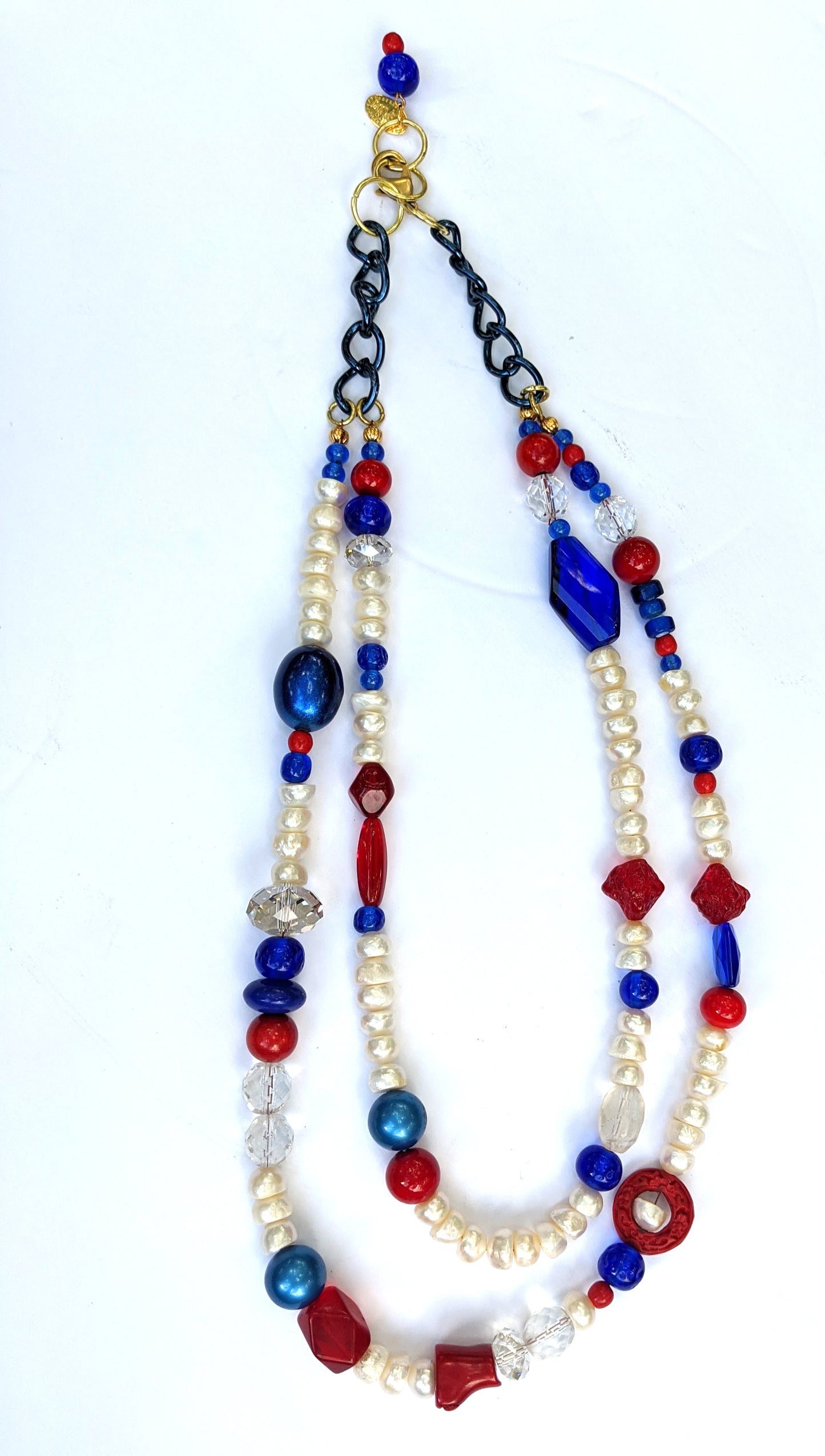 Election Collection Pearls 2 strands Red White Blue Statement Necklace 24 inches Gay Isber-Gay Isber Designs