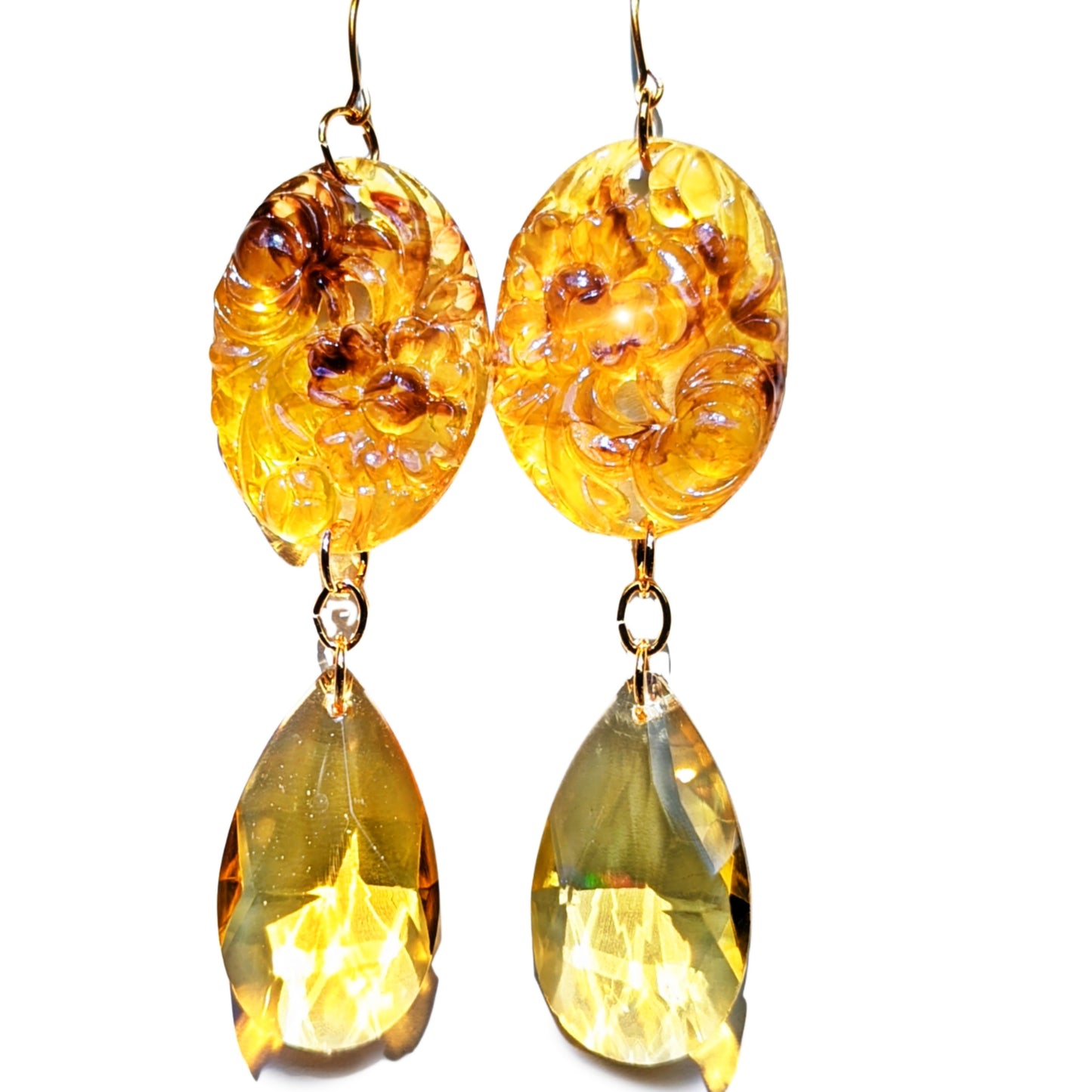 Yellow Crystal Earrings Vintage Hong Kong Cameos Gay Isber Sugar Pops-Gay Isber Designs