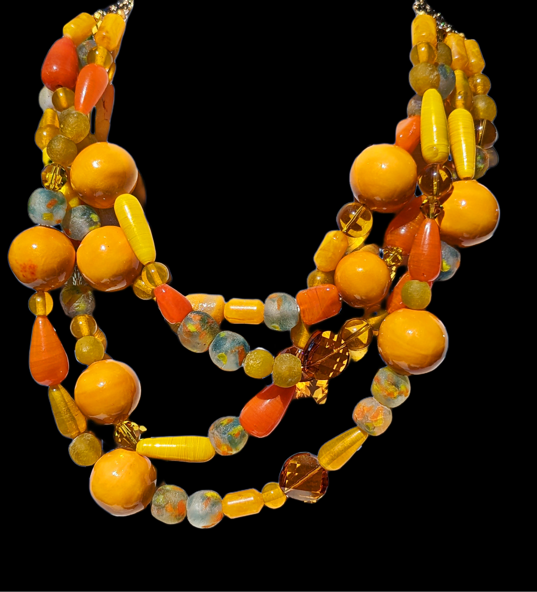 Mustard Cotton Pearls ++ 4 Strands Necklace Gay Isber one of a kind USA Made 1 of 1-Gay Isber Designs