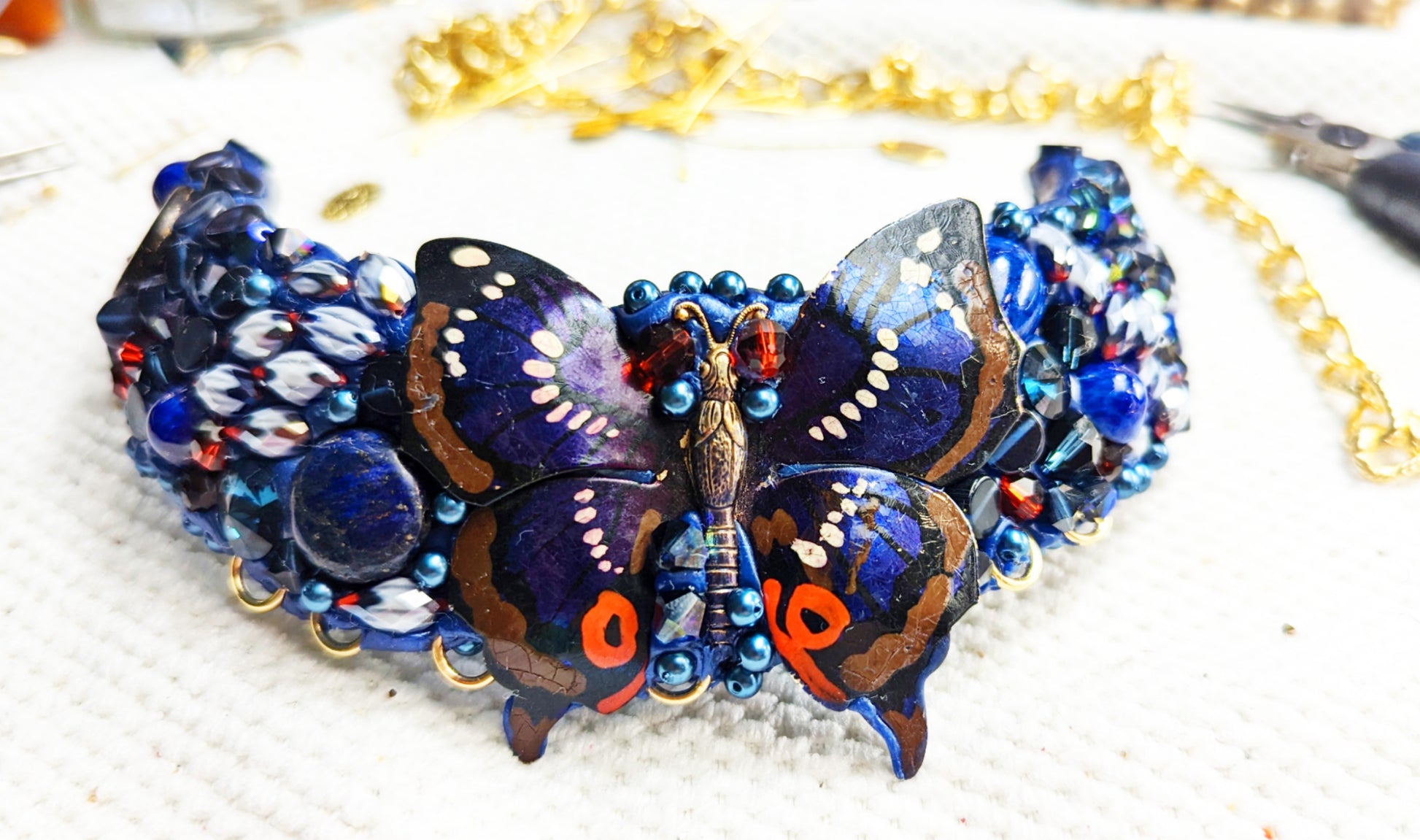 Montana Blue Butterfly Dragonfly Statement Art Collar Necklace Gay Isber USA 1 of 1-Gay Isber Designs