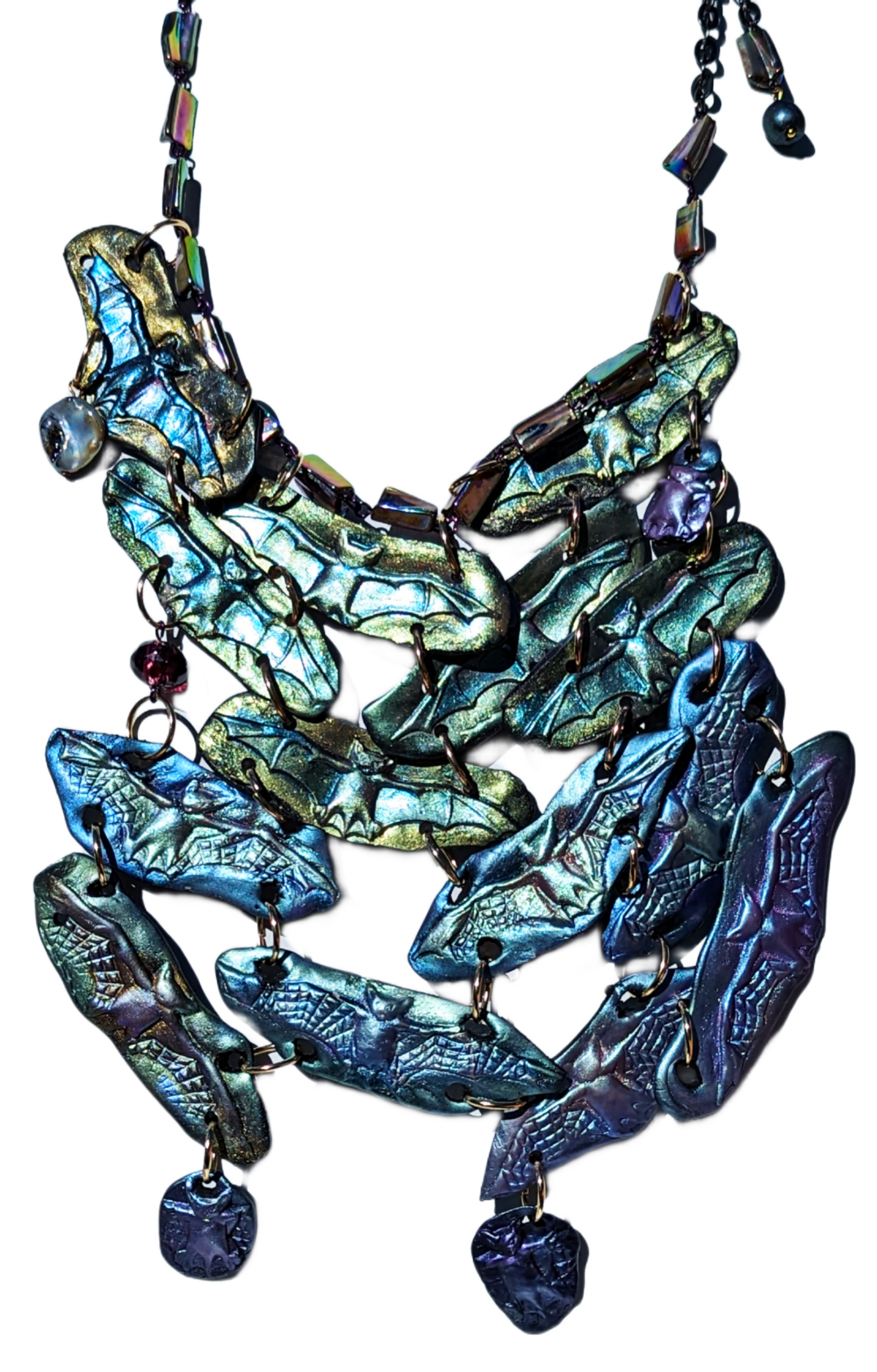 Bats! Hand Made Necklace Gay Isber one of a kind USA Made 1 of 1 Halloween Blues-Gay Isber Designs