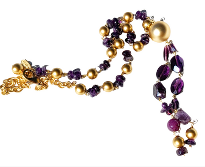 Purple + Gold Hand Linked Darling Necklace Gay Isber one of a kind USA-Gay Isber Designs