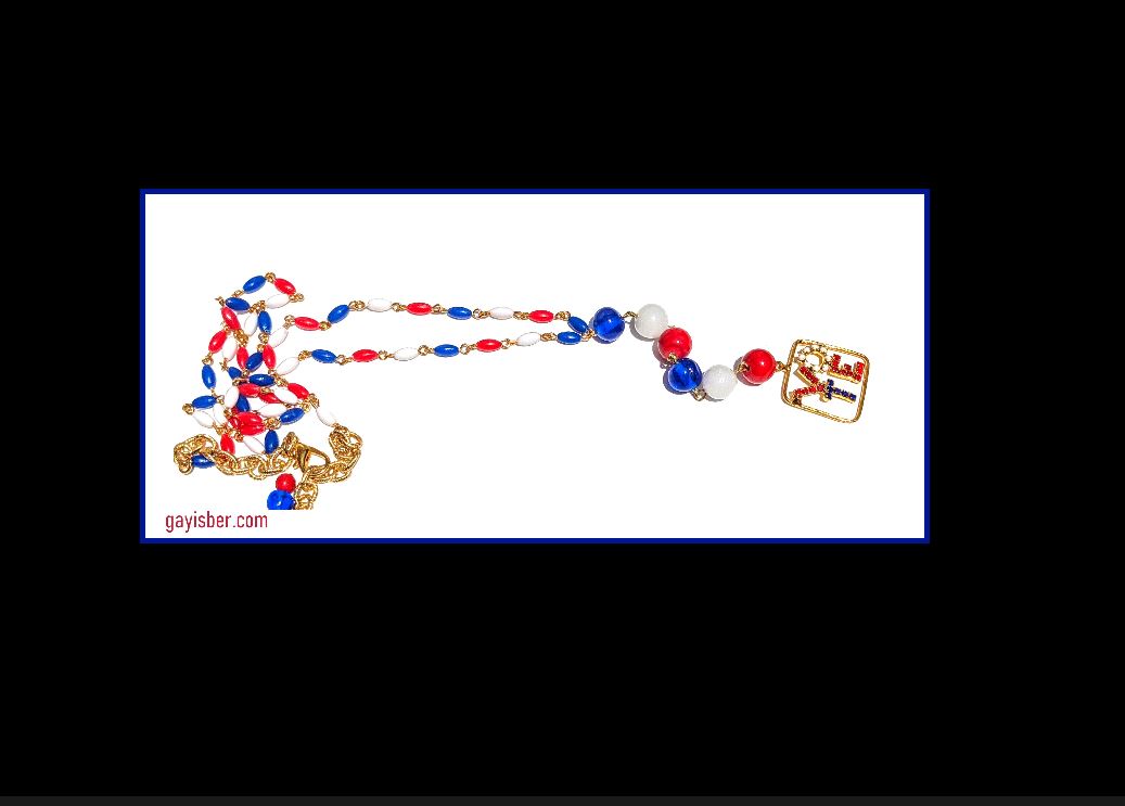 Election Collection Long T Necklace Swarovski VOTE Red White Blue Vintage Beads Handlinked 30 inch Necklace Gay Isber-Gay Isber Designs