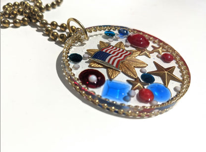 Election Collection Clear Resin Flag Star Ball Chain Necklace Red White Blue Unisex Adult 24 inches Gay Isber-Gay Isber Designs