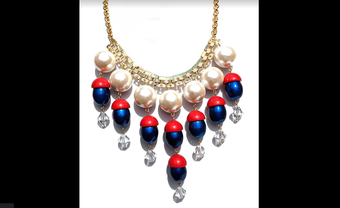 Election Collection Amazing USA Red White Blue Vintage Pearls Beads Necklace Gay Isber-Gay Isber Designs