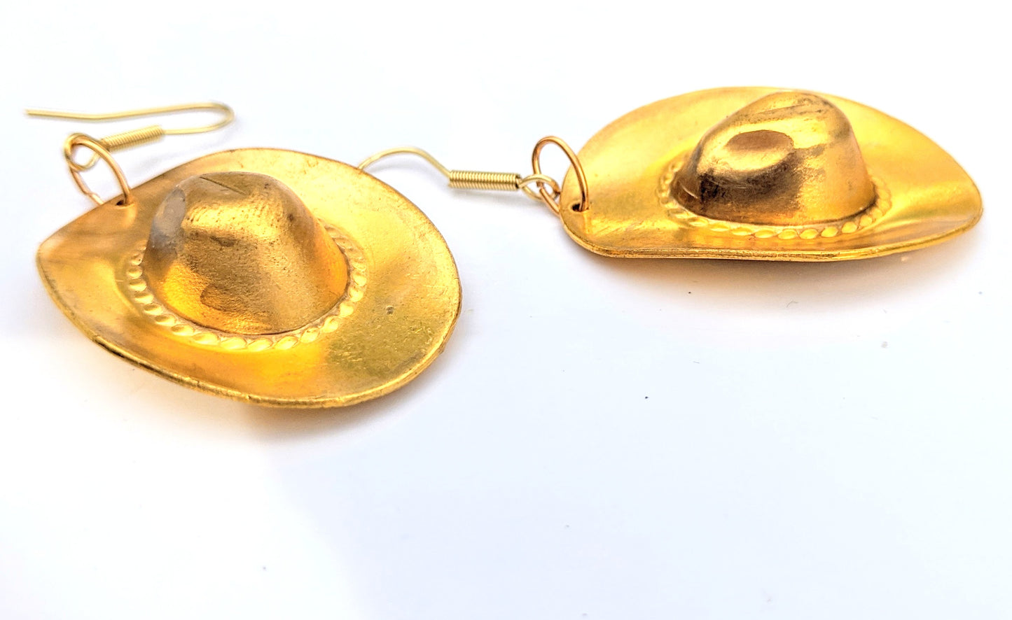 3d Brass Cowboy Hat Earrings Brass Gay Isber USA Made 100% Gift Bag-Gay Isber Designs