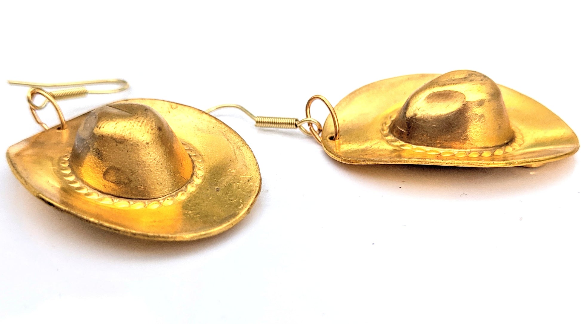 3d Brass Cowboy Hat Earrings Brass Gay Isber USA Made 100% Gift Bag-Gay Isber Designs