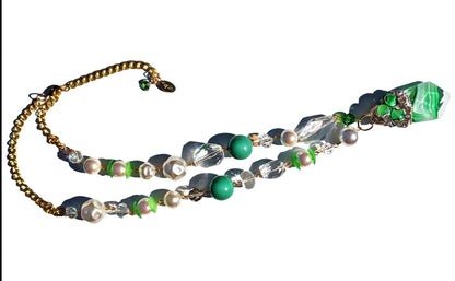 Unique Swarovskis Vintage Drop Green Cantaloupe Pearl Necklace Set Created by Gay Isber-Gay Isber Designs