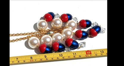 Election Collection Amazing USA Red White Blue Vintage Pearls Beads Necklace Gay Isber-Gay Isber Designs