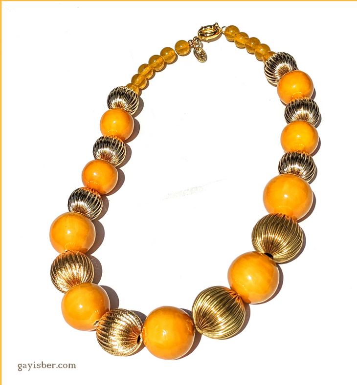 One Strand Gold + RARE Mustard Cotton Pearls Necklace Gay Isber one of a kind USA-Gay Isber Designs