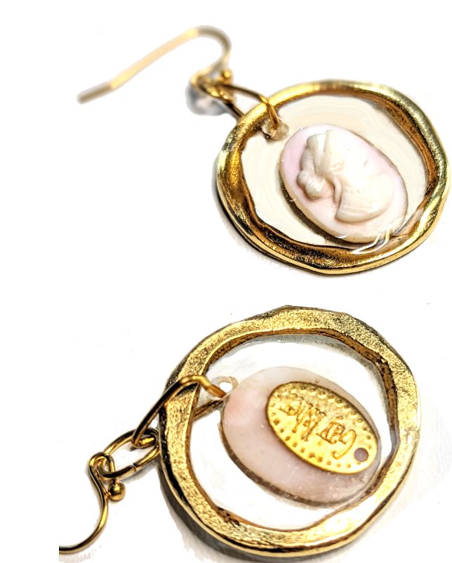 Pink Shell Hand Carved Vintage Cameos set in Resin Earrings Gay Isber Sister Collection-Gay Isber Designs